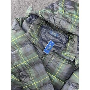 Polo Ralph Lauren Plaid Down Puffer Jacket Hooded Green Mens XL NWT